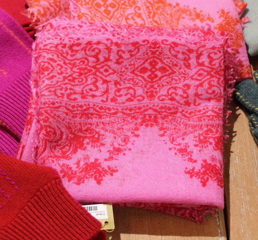 Cashmere Whisper Paisley Scarf- Rose/Red