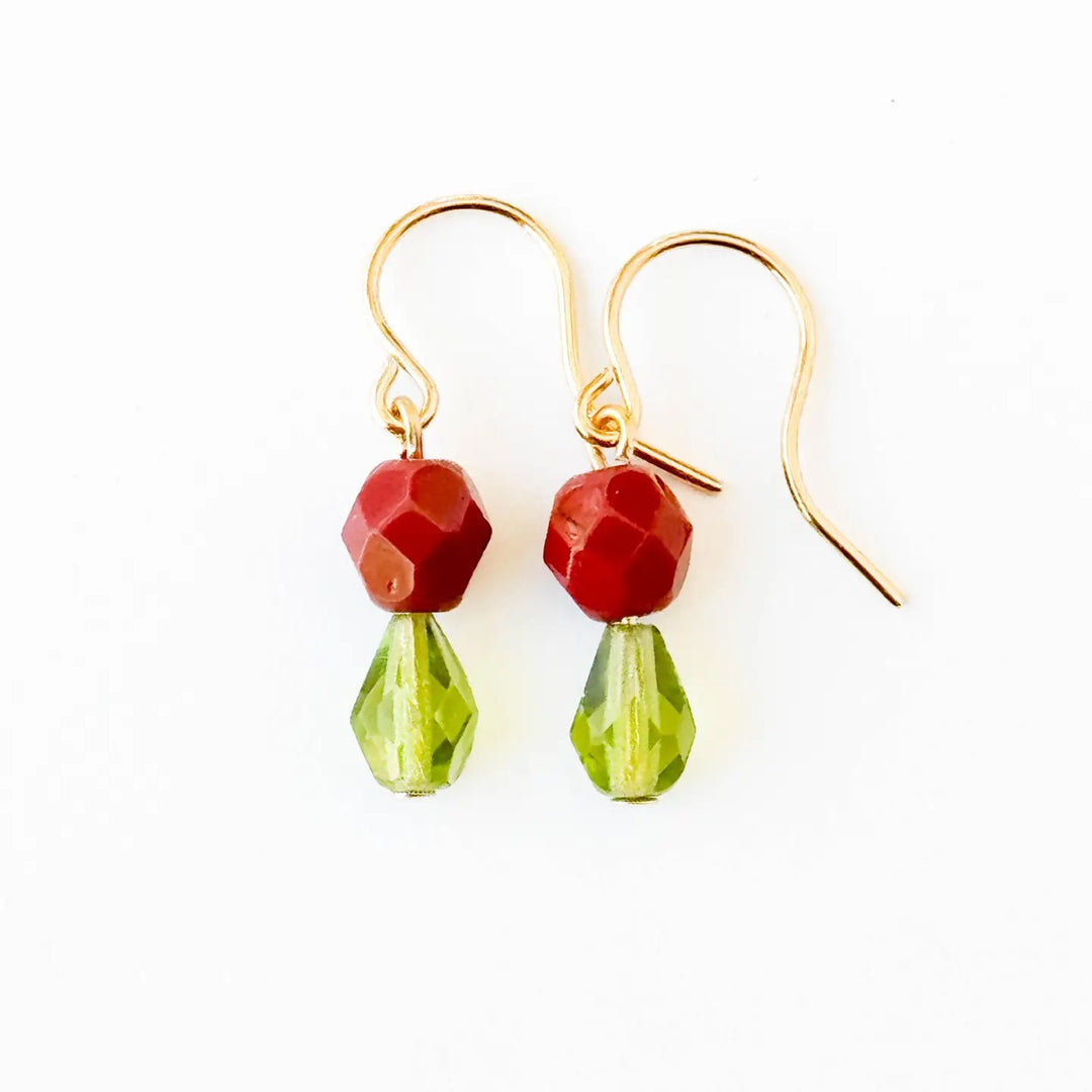 Tiny Beaded Color Drop Earrings- Brown
