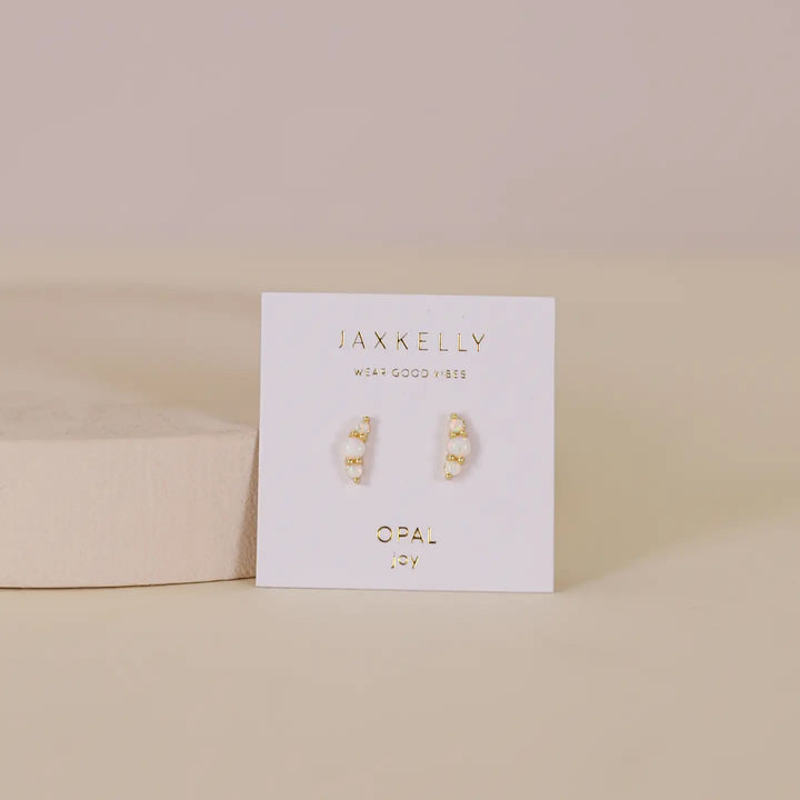 Crescent White Opal Earrings