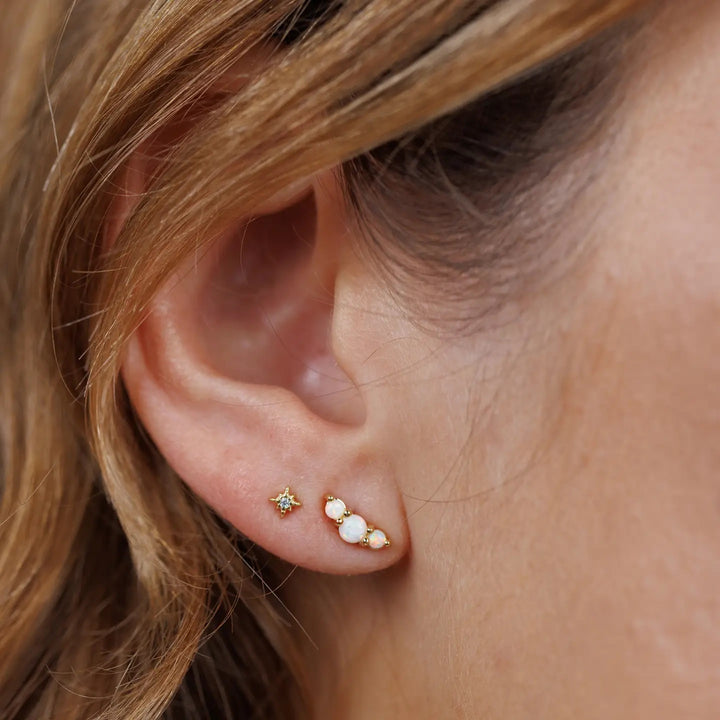 Crescent White Opal Earrings