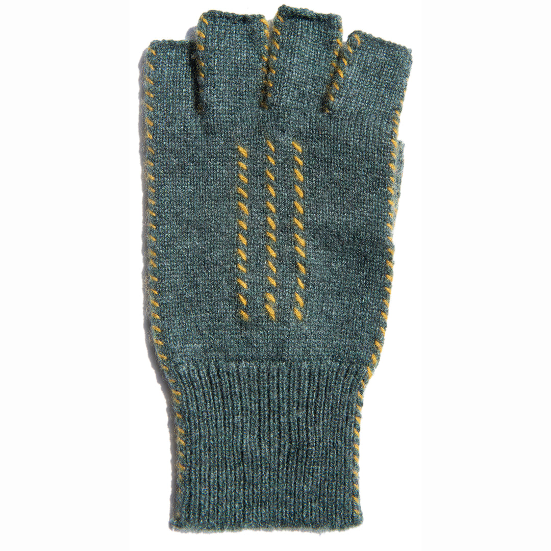 Cashmere Fingerless Gloves- Heather Teal & Yellow