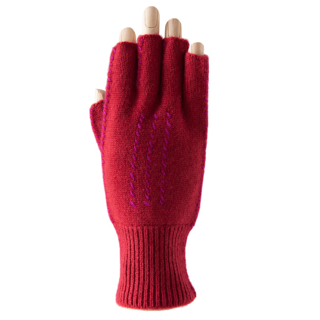 Cashmere Fingerless Gloves- Red & Fuchsia