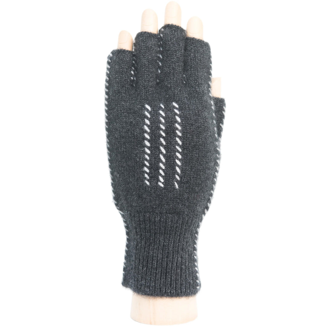 Cashmere Fingerless Gloves- Charcoal & Ivory