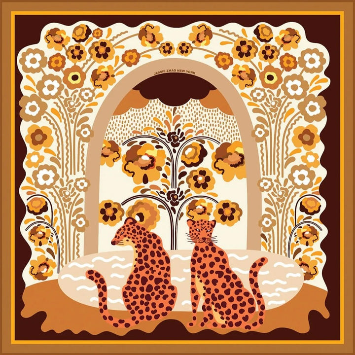 Leopards w/ Floral Fountain Silk Scarf