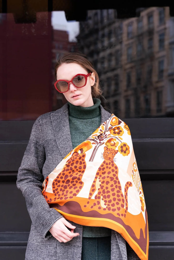Leopards w/ Floral Fountain Silk Scarf