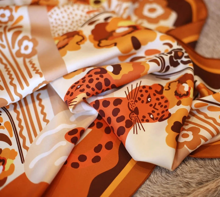 Leopards w/ Floral Fountain Silk Scarf