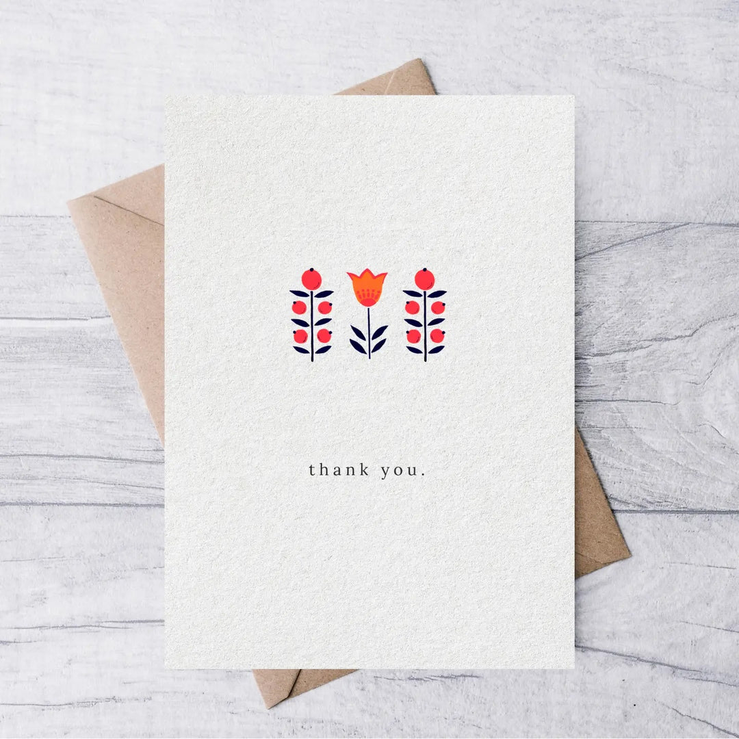 Folk Flowers Thank You Card