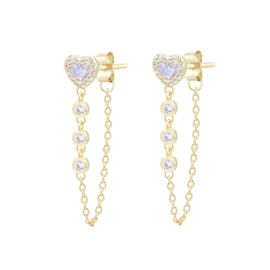 Heart Chain Stud Earrings - Lavendar Opal