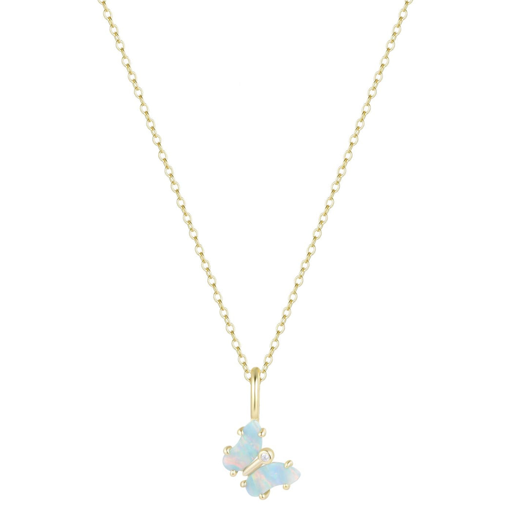 Mini Opal Butterfly Charm Necklace - Light Green