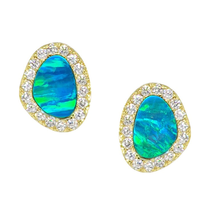 Opal Pebble Stud Earrings - Blue Green