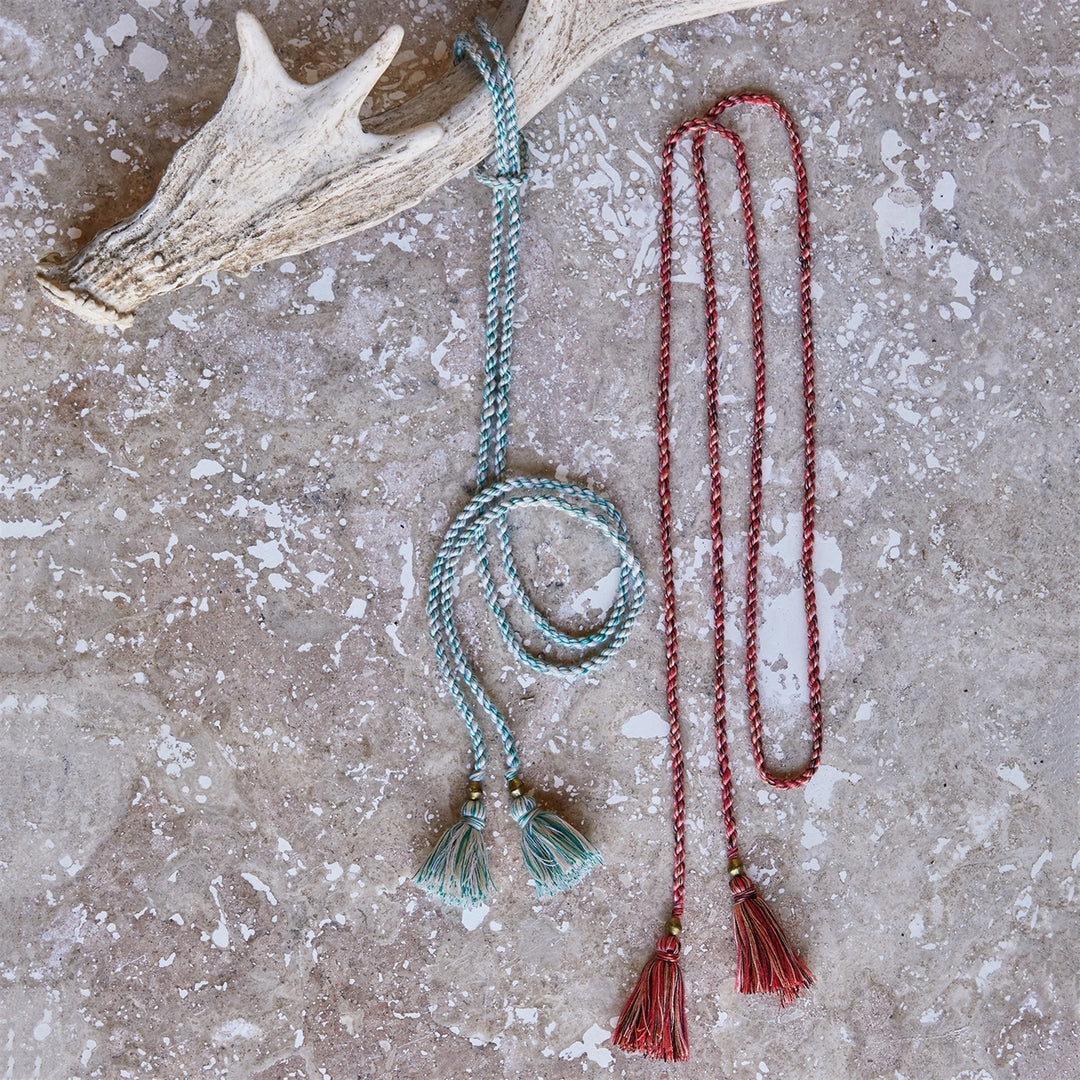 Braided Tassel Lariat - Coral/Brass