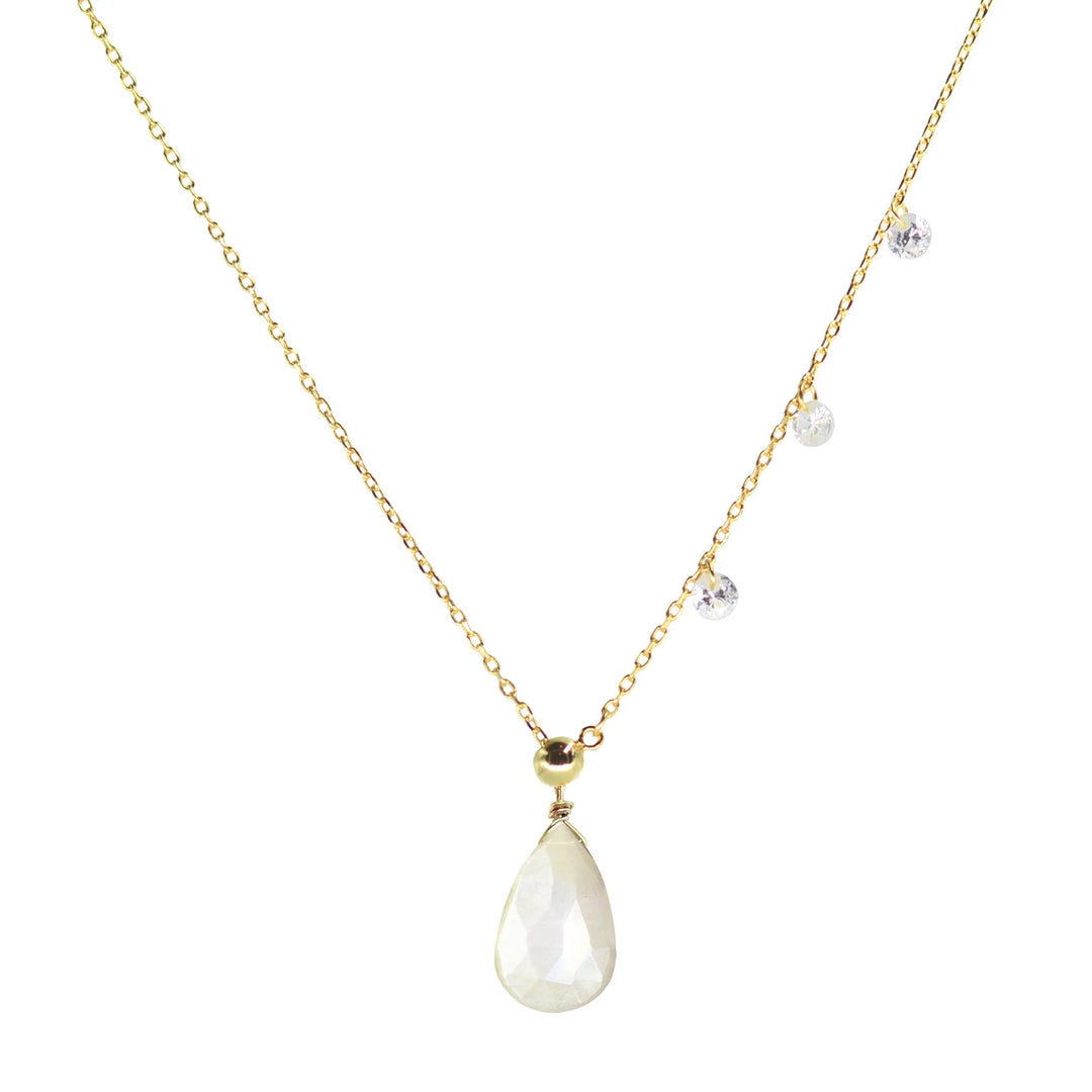 Double Slider Lariat Necklace with Mystic Champagne Moonstone Briolette