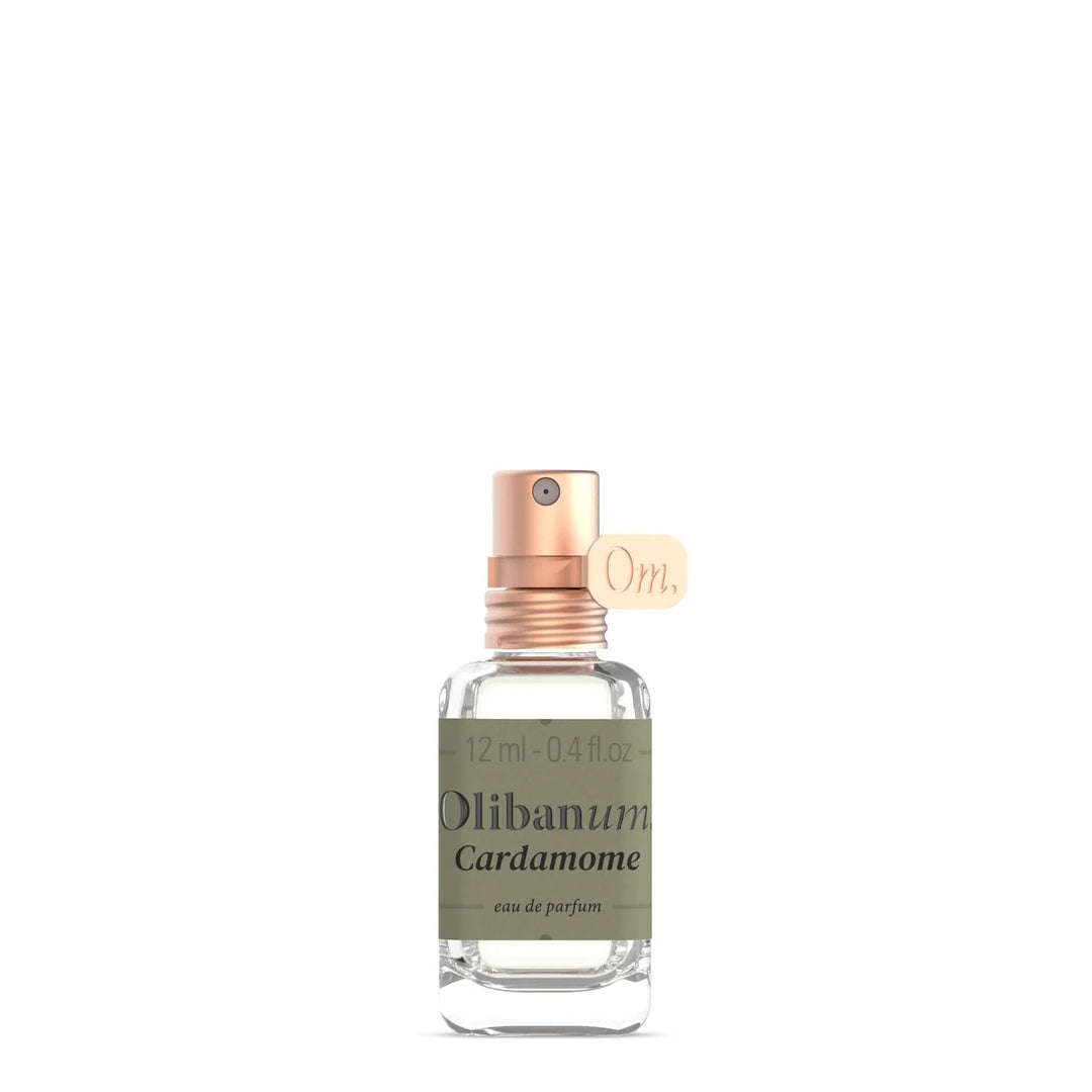 A perfume bottle that says "Cardamom."