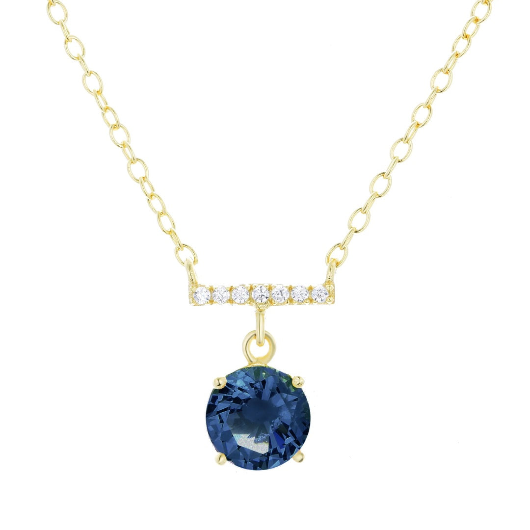Solitaire and Crystal Bar Necklace - Blue Topaz