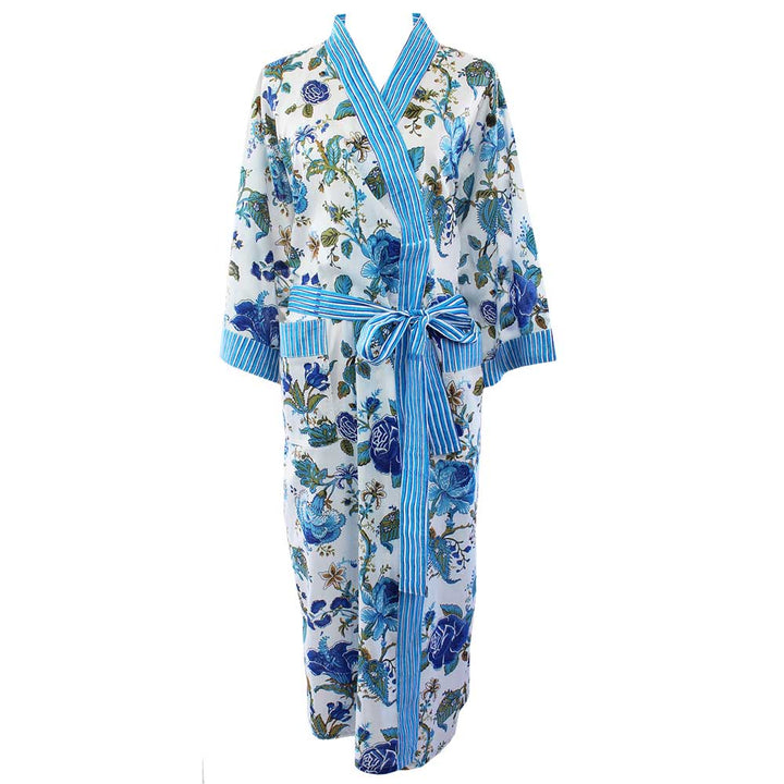 Blue Rose Print Summer Robe