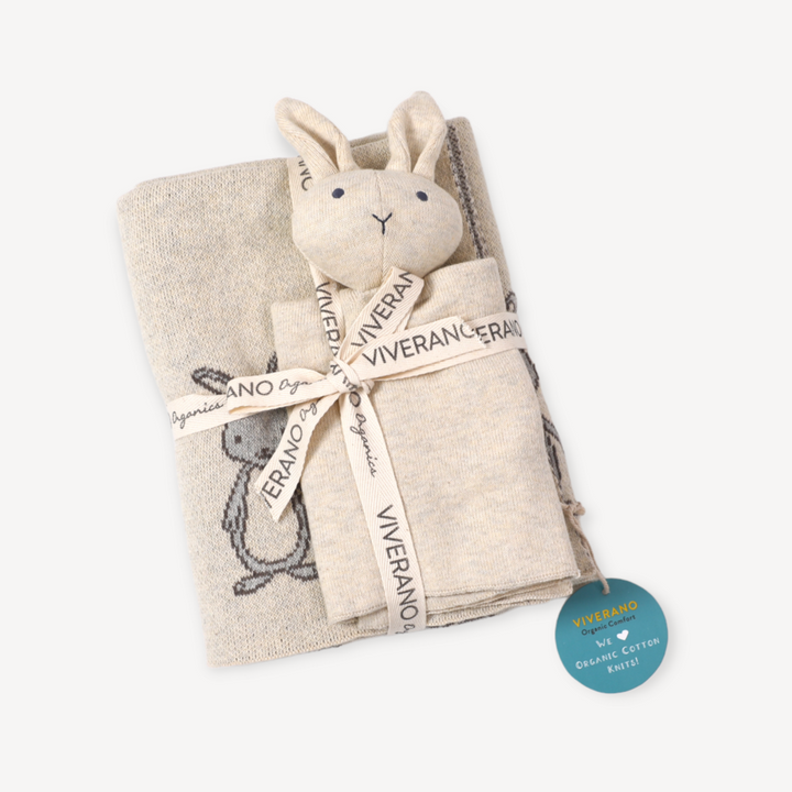 Bunny Mommy & Me Baby Blanket & Lovey Gift SET (Organic)