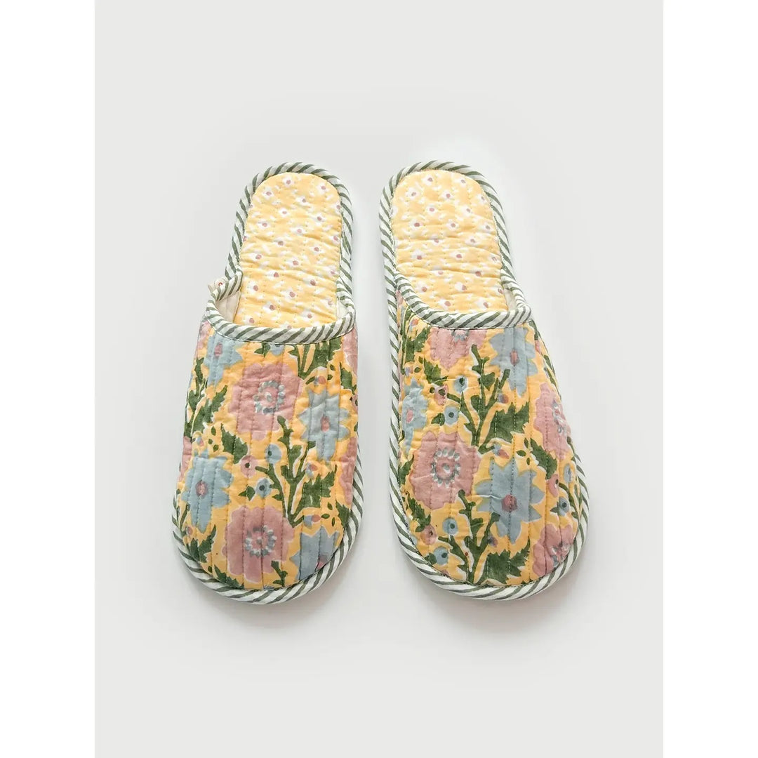 Block Print Slippers- Buttermilk