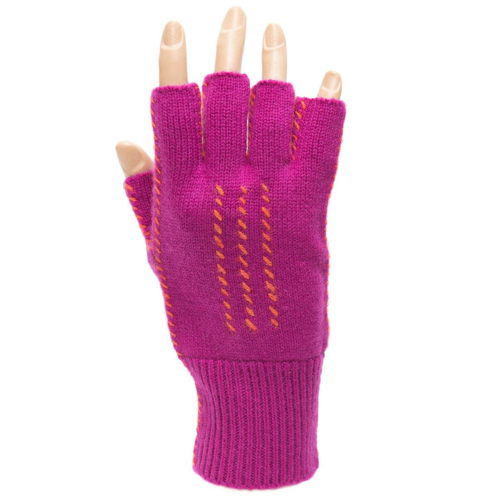 Cashmere Fingerless Gloves- Fuchsia & Orange