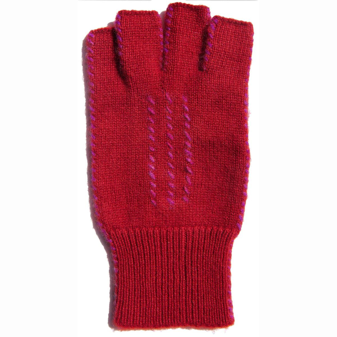 Cashmere Fingerless Gloves- Red & Heather Rose