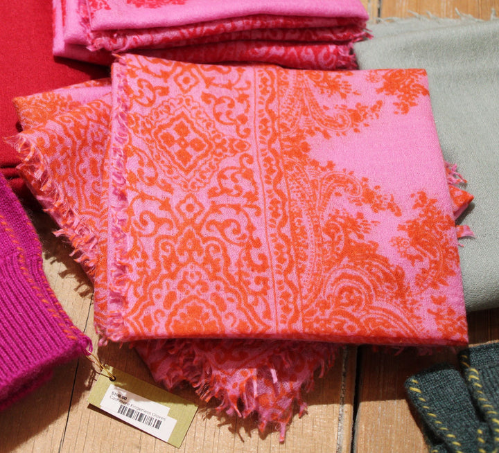 Cashmere Whisper Paisley Scarf- Rose/Saffron