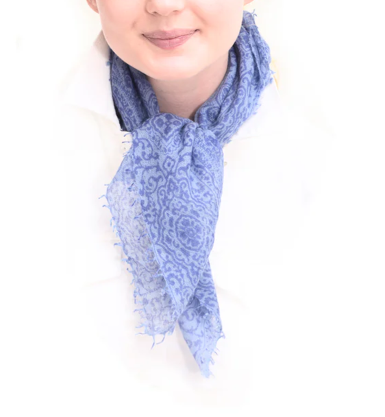 Cashmere Whisper Paisley Scarf - Blue Grey/New Blue