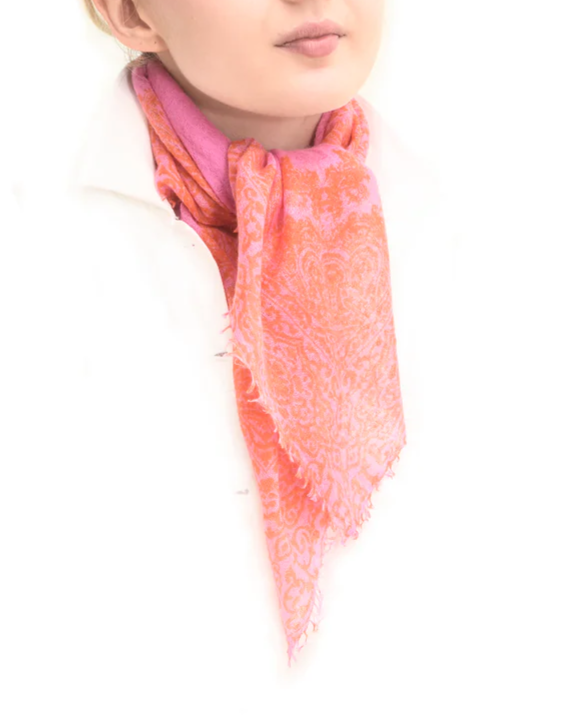Cashmere Whisper Paisley Scarf- Rose/Saffron