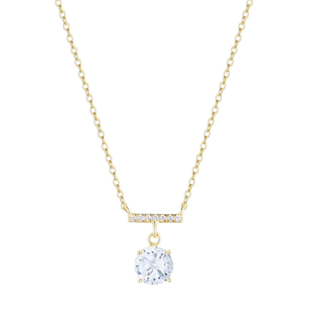 Solitaire and Crystal Bar Necklace - CZ Diamond