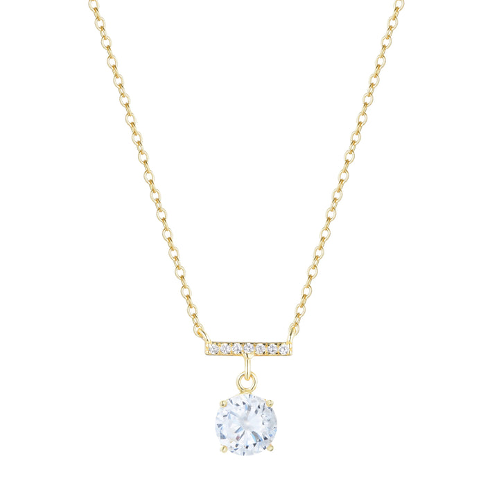 Solitaire and Crystal Bar Necklace - CZ Diamond