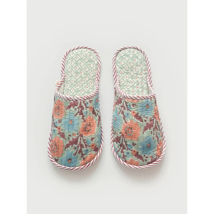 Block Print Slippers- Duck Egg