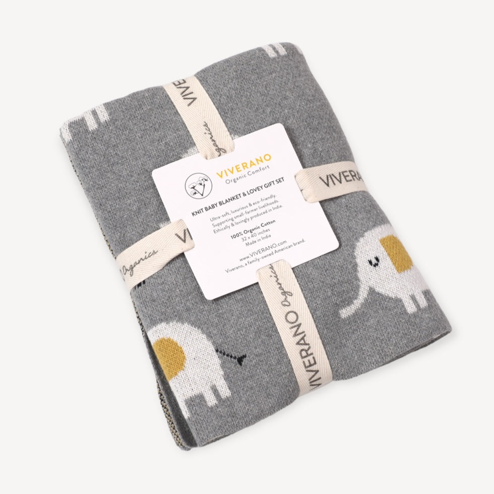Elephant Baby Blanket & Lovey Gift SET (Organic)