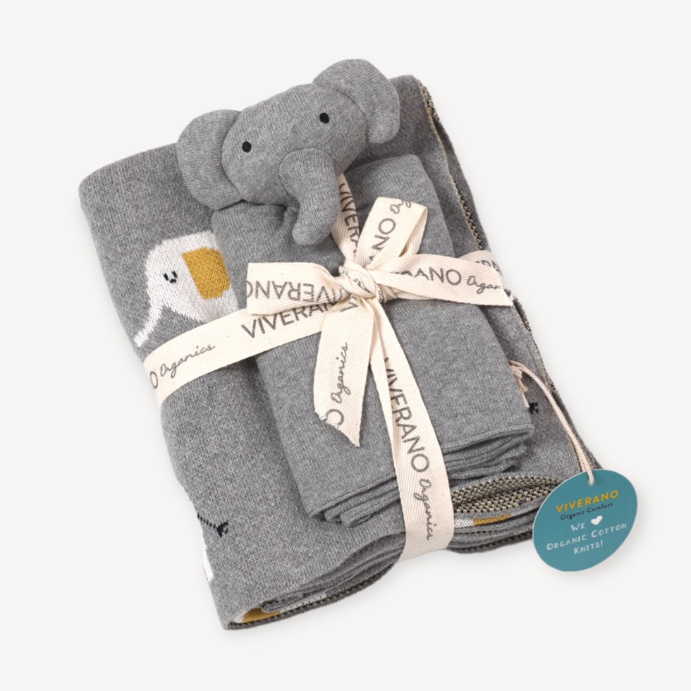 Elephant Baby Blanket & Lovey Gift SET (Organic)