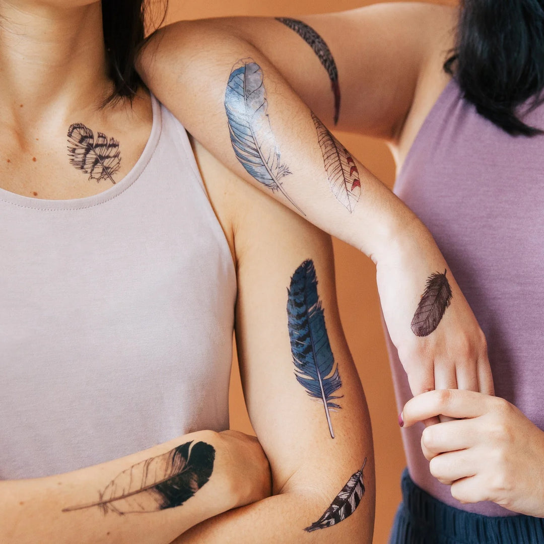 Watercolor Feathers Tattoo Set