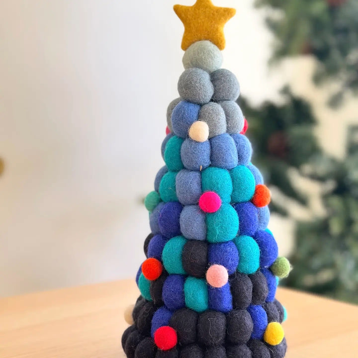 Classic Felt Ball Christmas Tree- Blue