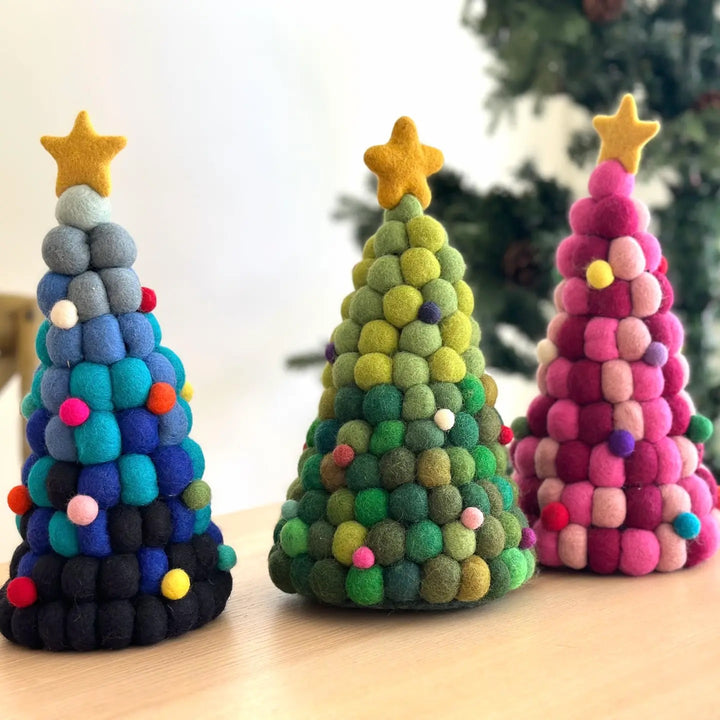 Classic Felt Ball Christmas Tree- Blue