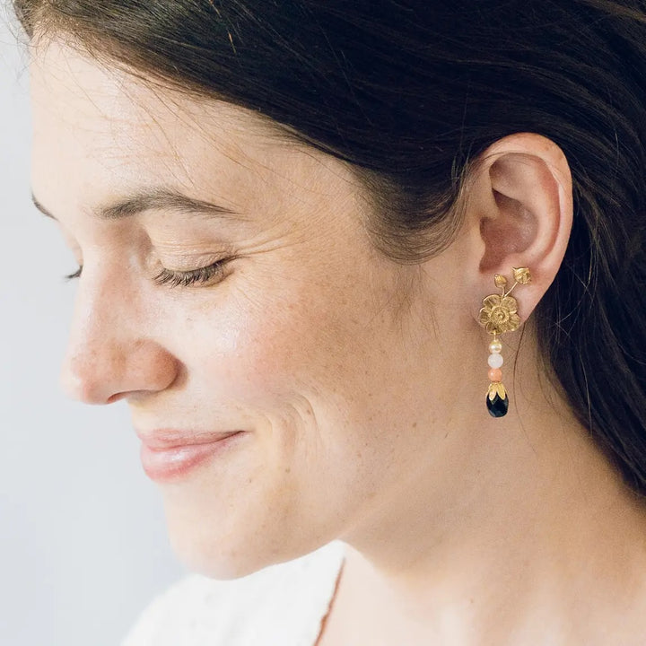 Floral Earrings with Beaded Drops