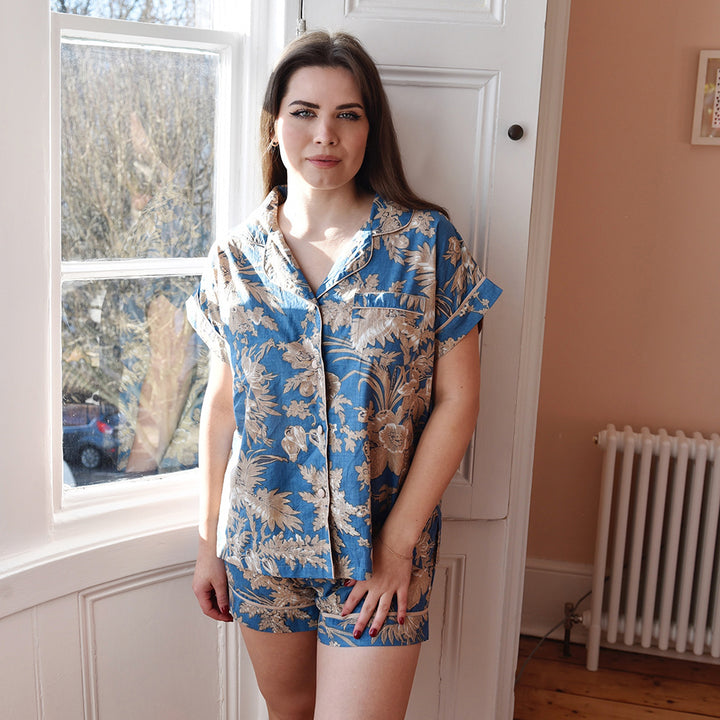 French Blue Floral Print Summer PJs