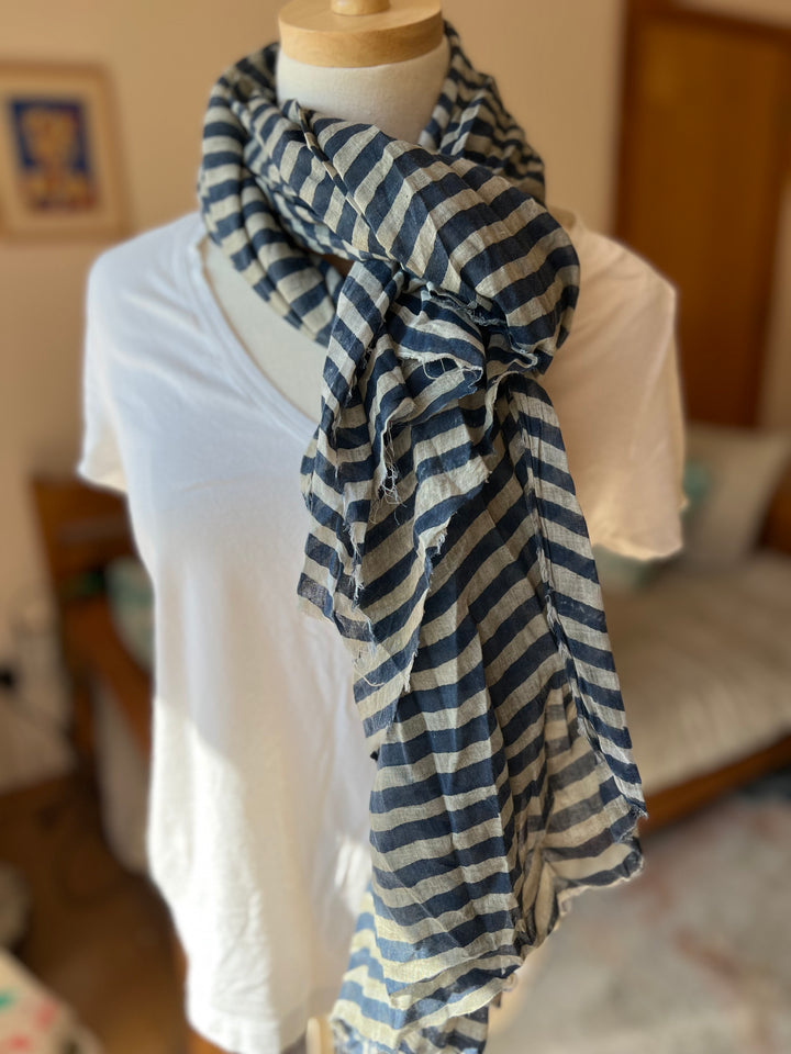 Cotton Scarf- Navy Stripe