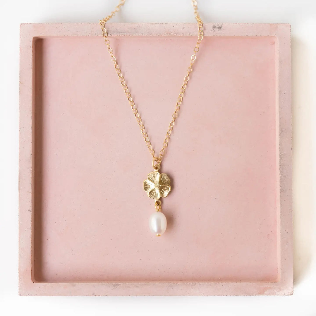 Gold Flower and Pearl Necklace