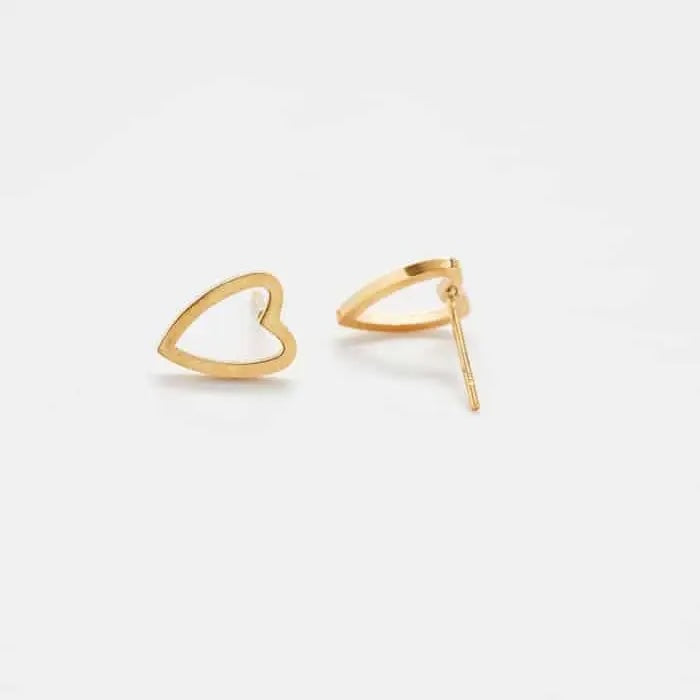 Gold Heart Outline Stud Earring