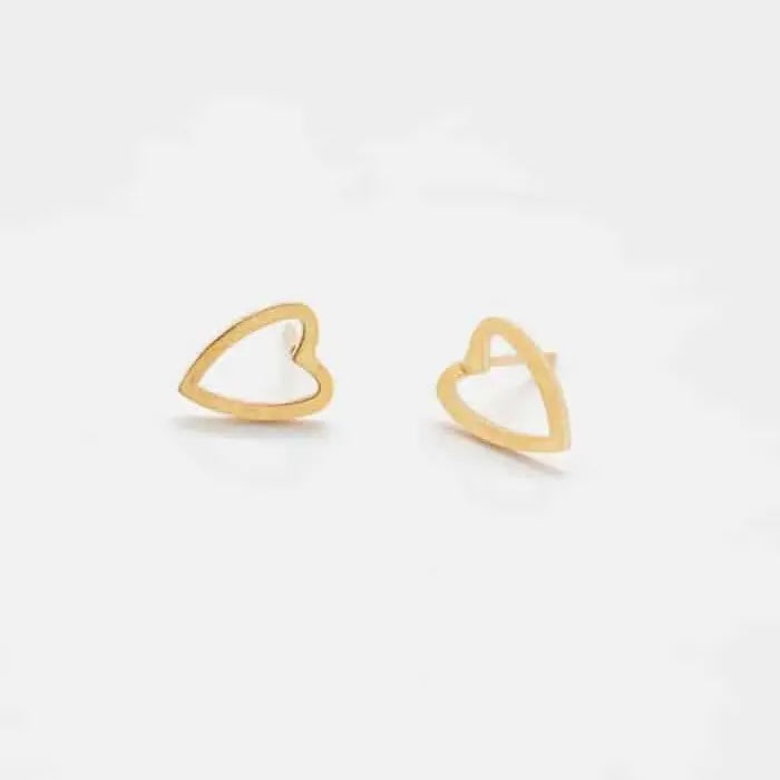 Gold Heart Outline Stud Earring