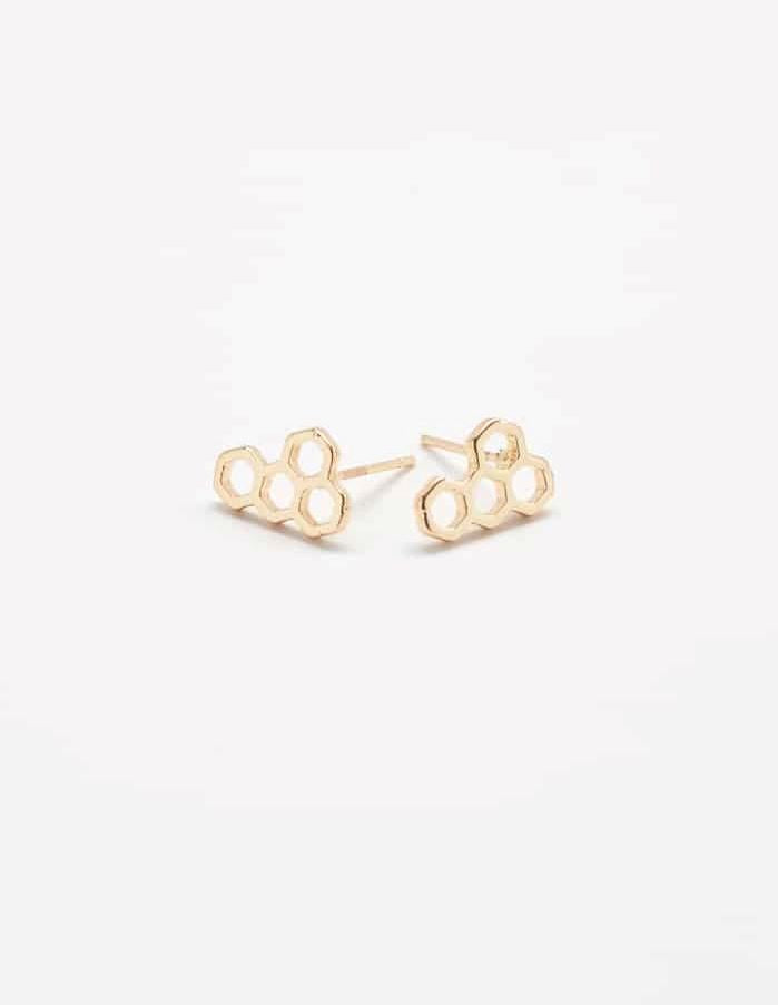 Gold Honeycomb Stud Earring