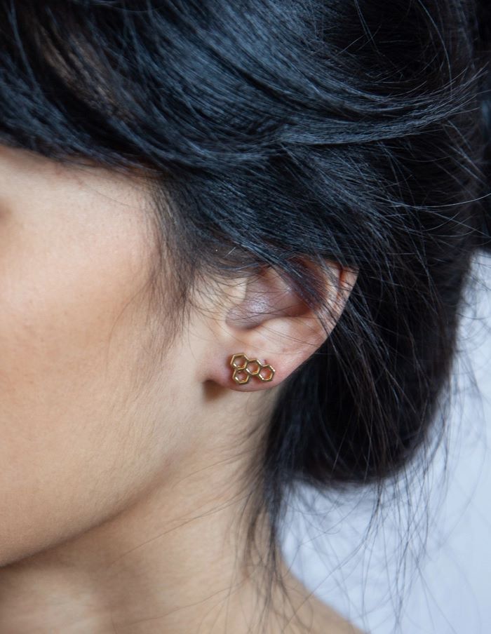 Gold Honeycomb Stud Earring