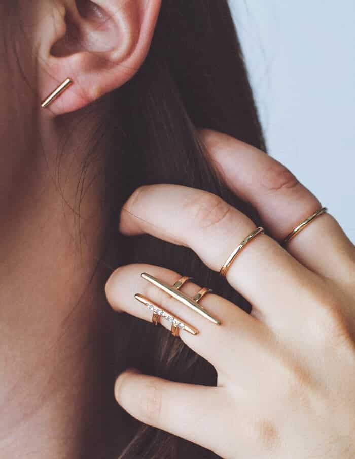 Gold Slim Bar Stud Earring