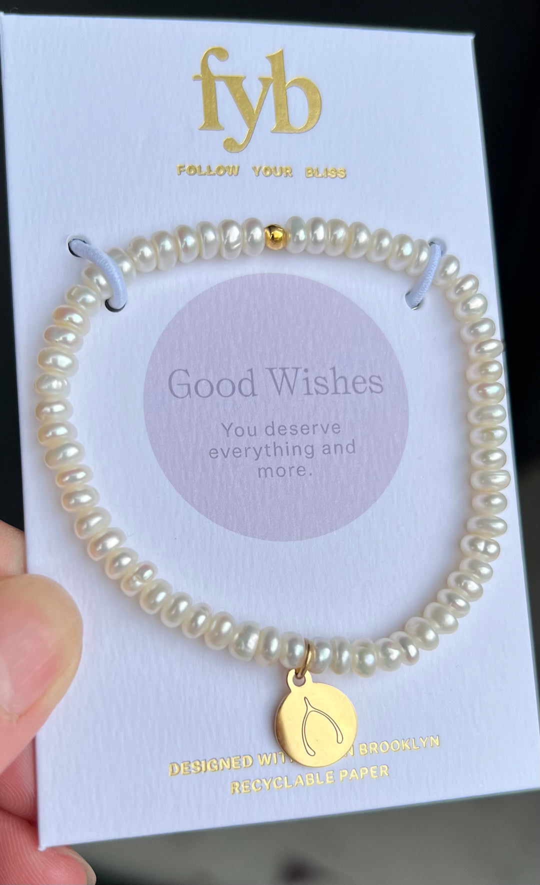 Fresh Water Pearl "Wishbone" Good Wishes Bracelet