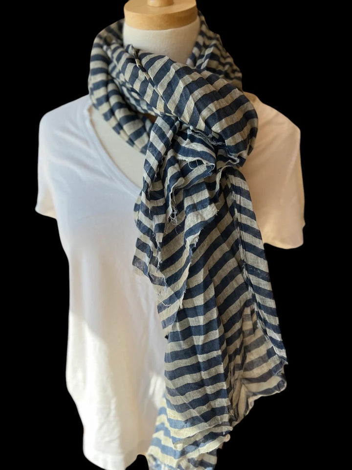 Cotton Scarf- Navy Stripe