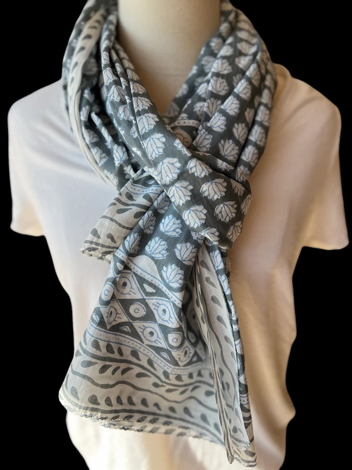 Cotton Scarf- Grey Lotus