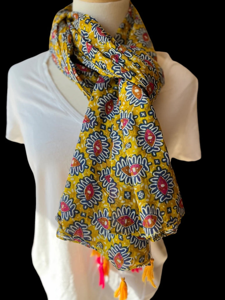 Cotton Scarf- Tasseled Mustard Eye