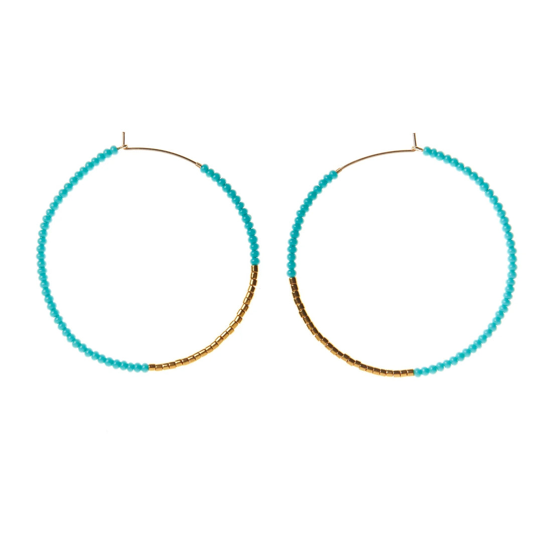 Large Crystal Hoops- Turquoise