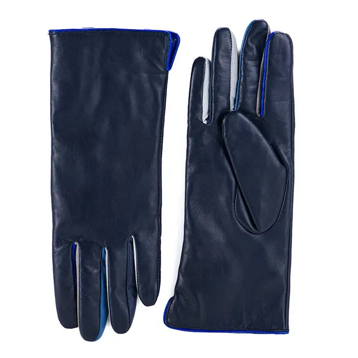 Long Leather Gloves- Navy
