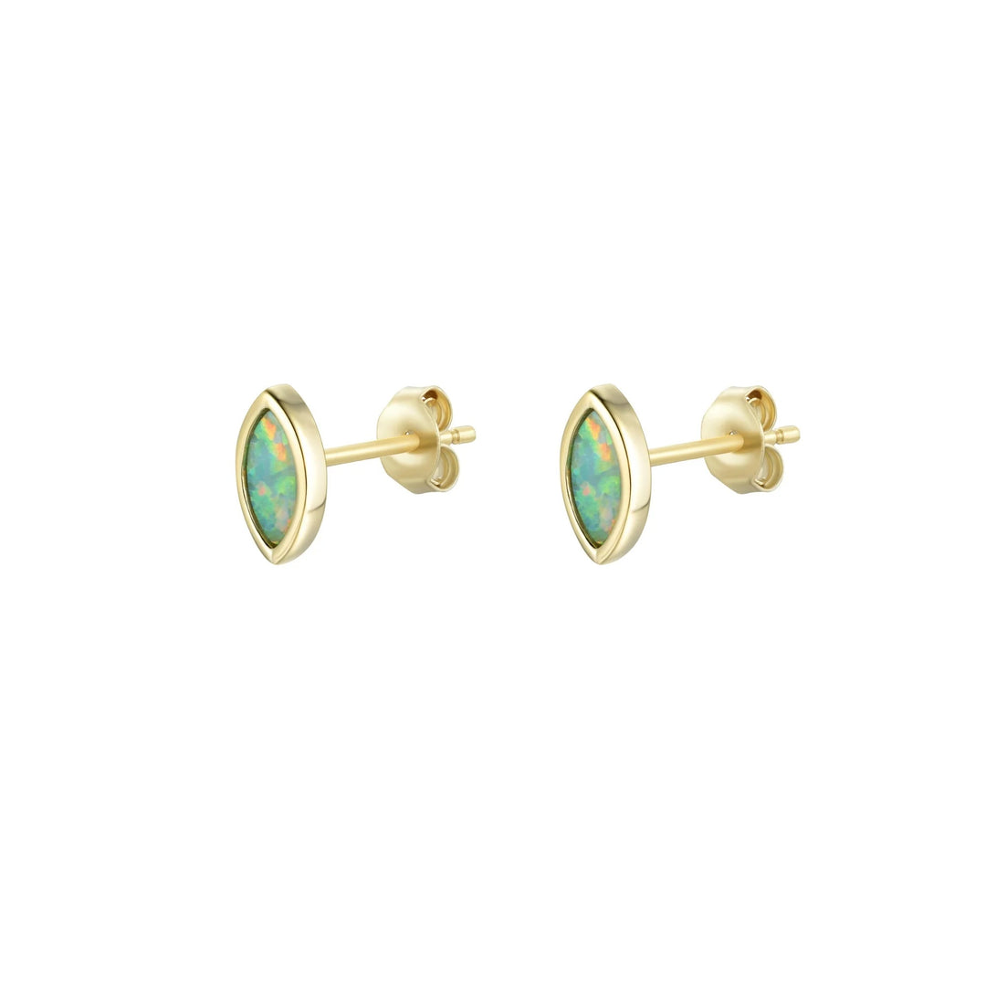 Marquise Stud Earrings- Light Green Opal